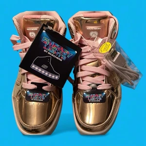 Skechers Energy Lights New w/box Metallic Gold Sneakers Dance-n-Dazzle Girls 3 - Picture 1 of 11