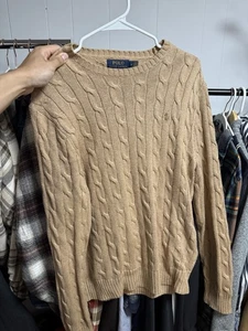 Suéter Polo Ralph Lauren M Gris Tejido con Cable Algodón Preppy Hiedra Pullover - Imagen 1 de 6