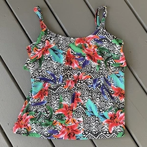 Tankini de natación BB Tropics vintage Y2K para mujer 16 estampado floral tribal Resort - Imagen 1 de 7