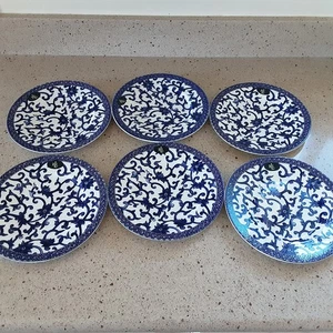 6X Ralph Lauren Mandarine Blau, Blau & Weiß Gitter Schnörkel Salatteller 8 5/8" - Bild 1 von 8
