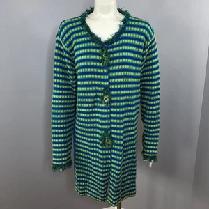 Storybook Knits Elegant Peacock Large Women's Button Cardigan Ramie Sweater - Picture 1 of 16