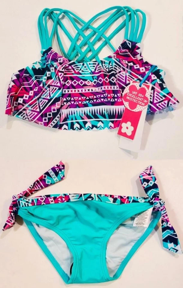 Nuevo Traje de Baño Bikini Limitado Too Girls Talla 4 Como Nuevo Rosa Púrpura Geométrico 2 Piezas Foto 1 de 1