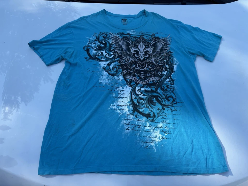 Vintage Y2K Style Shirt Mens Large Blue Route 66 Grunge Cybercore Punk Hip Hop - Image 1 of 4
