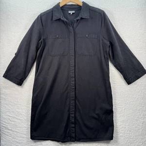 Oliver Bonas Midi Shirt Dress Size UK 8 Black Roll Tab Sleeves Breast Pockets - Picture 1 of 13