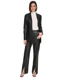Calvin Klein Women's Four-Button Faux Leather Blazer (Black, 4) - Picture 1 of 4