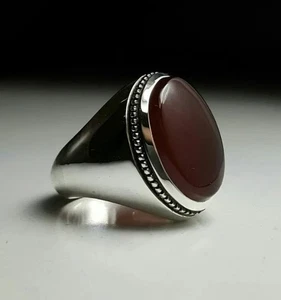 Blutroter Jemeni Aqeeq Ring, 925 Sterling Silber Natur Achat Ring, Shia Ring - Bild 1 von 2