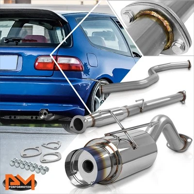 For 92-95 Honda Civic DX/EH2/EH3 4.5" Burnt Tip Muffler Racing Catback Exhaust - Image 1 of 4