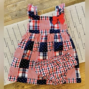 Gymboree Red White Blue Patchwork Lined Sleeveless Dress Fourth Of July 18-24m - Picture 1 of 2