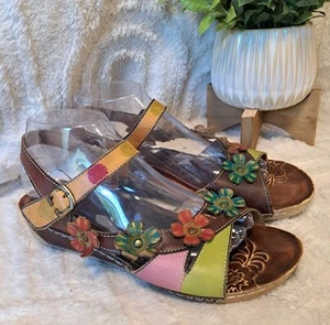 Spring Step Belladonna Sandals Leather Floral Colorful Ankle Strap Size 41/9.5 - Picture 1 of 15