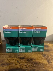 NEW 3-Pack Sylvania BlackLight Black Light Bulbs 60W 1000 Hrs 125 Volts - Picture 1 of 2