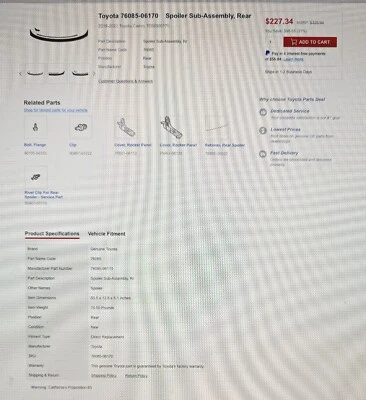 Toyota Camry SE 2018-2024 tapa trasera maletero alerón ala OEM Primer 76085-06170 Foto 1 de 4