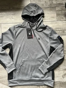 NEU! Spyder Active Hoodie Herren M grau Mock Neck Kapuzenpullover Tasche Laufen - Bild 1 von 5