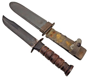Antico coltello da combattimento e fodero USN United States Navy WW Robeson Cutlery RRC - Foto 1 di 9