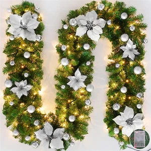 Ghirlanda Natalizia Con Luci,2.7M(9Ft) LED Ghirlanda Natalizia per Porta Scale C - Foto 1 di 12