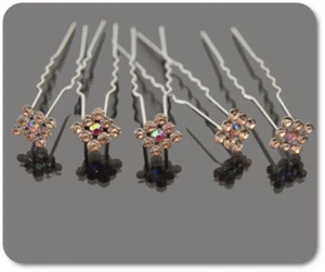 Hair Pins X5 Metal Rhinestone Tiara Bridal Square Iris Pink Hairpin Pins - Picture 1 of 1