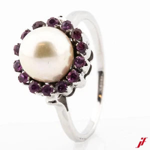 Women's Classic Ring 585/14K White Gold 1 Akoya Breeding Bead Ruby Size 49 - Picture 1 of 2