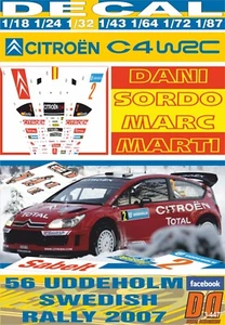 DECAL CITROEN C4 WRC DANI SORDO SWEDISH R. 2007 12nd (08) - Picture 1 of 1