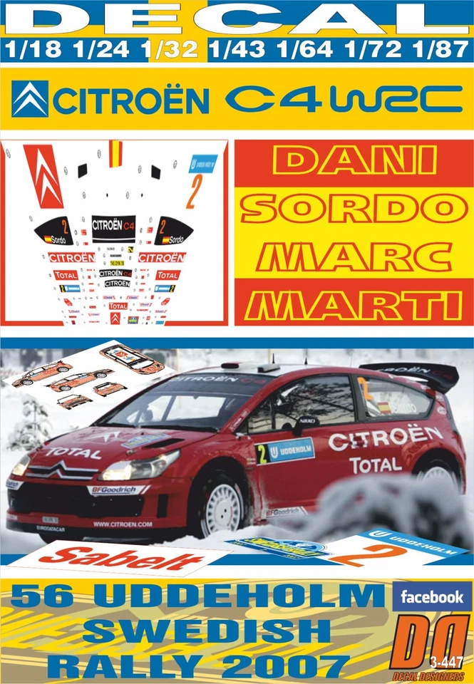 DECAL CITROEN C4 WRC DANI SORDO SWEDISH R. 2007 12nd (08) - Image 1 of 1