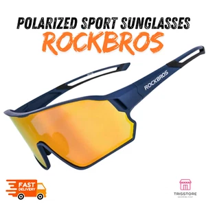 ROCKBROS Glasses Polarized Cycling Run Full Frame Sport Sunglasses Goggles Blue - Picture 1 of 8