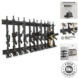 Adjustable Heavy-Duty Gun Rack Wall-Mount for 12 Firearms - Durable Steel Design - Picture 1 of 9