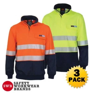 3 x DNC Workwear Mens Hi Vis Flame Resistant HRC2 Fleecy Reflective Jumper 3424 - Picture 1 of 3