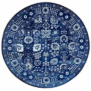 14'x14' Blue Tone On Tone Tebraz Wool and Silk Hand Knotted Round Rug R58562 - Picture 1 of 12