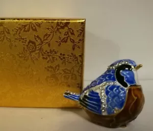 Handmade Crystal Metal Blue Jay Bird Trinket Boxes Collectibles Mother Day Gift - Picture 1 of 4