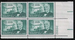 US Scott #1184, Plate Block #26992 1961 George Norris 4c FVF MNH Lower Right - Picture 1 of 1