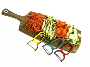 Peelers Set Of 3 Assorted Colours Straight Serrated and Julienne Peelers - Picture 1 of 5