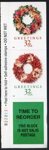 Scott #3252 (3249-52) Christmas Wreaths Plate Block w/Reorder - 2 Stamps - MNH - Picture 1 of 1