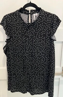 Blusa Top Mujer ELLE Negra Blanca Lunares Manga Corta Talla XL Extra Grande Foto 1 de 4