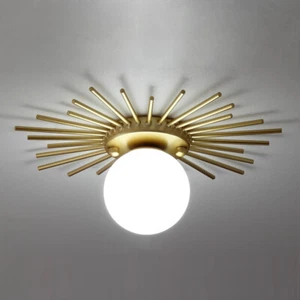 Antique Brass Semi Flush Mount Ceiling Light Modern Milk Globe Glass Flush Light - Picture 1 of 13