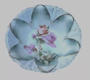 GROSSE VINTAGE 6 BLÜTENBLÄTTER BLUMEN SERVIERSCHALE DEUTSCHLAND? SKULPTURIERTE RAND GOLDVERKLEIDUNG - Bild 1 von 5