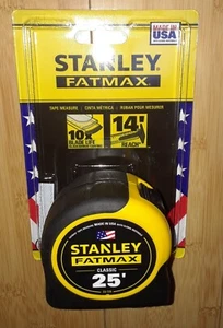 Stanley 25' (33-725) FATMAX Tape Measure, 10x Blade Life 14' Reach. Made in USA - Picture 1 of 10