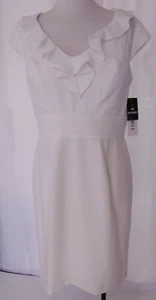 Studio 1 One Dress Size 12 Ivory off White Ruffle Neck Cap Sleeve NWT - Picture 1 of 8