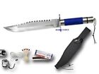 14" Blue Survival Kit Knife RAMBO Hunting Fish Camping Emergency Combat Safety
