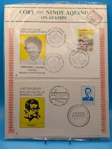 2 First Day Cover Letters Cory Ninoy Aquino Philippines Historical Mint 1986 FDC - Picture 1 of 4