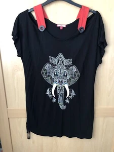 Joe Browns Ladies Black Cold Shoulder Top With Elephant Design, Size 16 - Picture 1 of 6