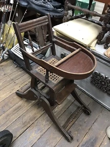 Antique Wooden Hitchcock Baby High Chair & Walker Combo ORIGINAL Cane Seat L@@k - Picture 1 of 11