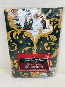 Vtg Christmas Holiday Time Tablecloth 52" X 90" Oblong Vinyl Flannel Backed NEW - Picture 1 of 6