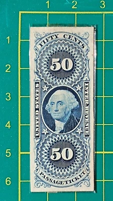 US Stamp 1871, Official Int.Rrevenue Passage Ticket, 50c blue, Proof on Card, VF - Image 1 of 4
