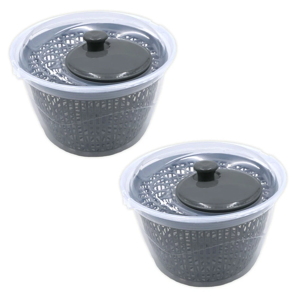 2x Lavainsalata Ø 25 CM Plastica Grigio Insalatiera 5l Con Manovella & Setaccio - Immagine 1 di 2