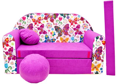 Kindersofa 3in1 Schlafsofa + Pouf Fußhocker Spielsofa Sitzkissen Sofabett Couch - Bild 1 von 4