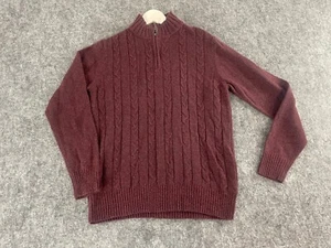 Savile Row Sweater Mens Medium Red Wool Cable Knit Quarter Zip Pullover N215 - Picture 1 of 11