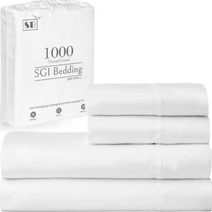 SGI 1000 Thread Count Egyptian Cotton King Sheet Set – Ultra Soft, Deep Po - Picture 1 of 9