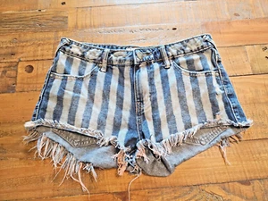 Free People JEAN SHORTS (27) Women's Cut-Off STRIPED, FRINGE Festival/Boho SHORT - Picture 1 of 4