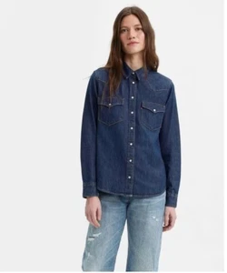 Levi's Women's Button Up Western Shirt Basic Pearl Snaps Pointed Flaps Sz XS - Picture 1 of 2