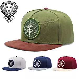 Compass Embroidered Flat Brim Unisex Snapback Hiphop Street Fashion Baseball Cap - Foto 1 di 14