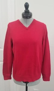 LANDS' END 100% Cotton V-Neck Sweater Youth L 14-16 Red Unisex Uniform EUC - Picture 1 of 9