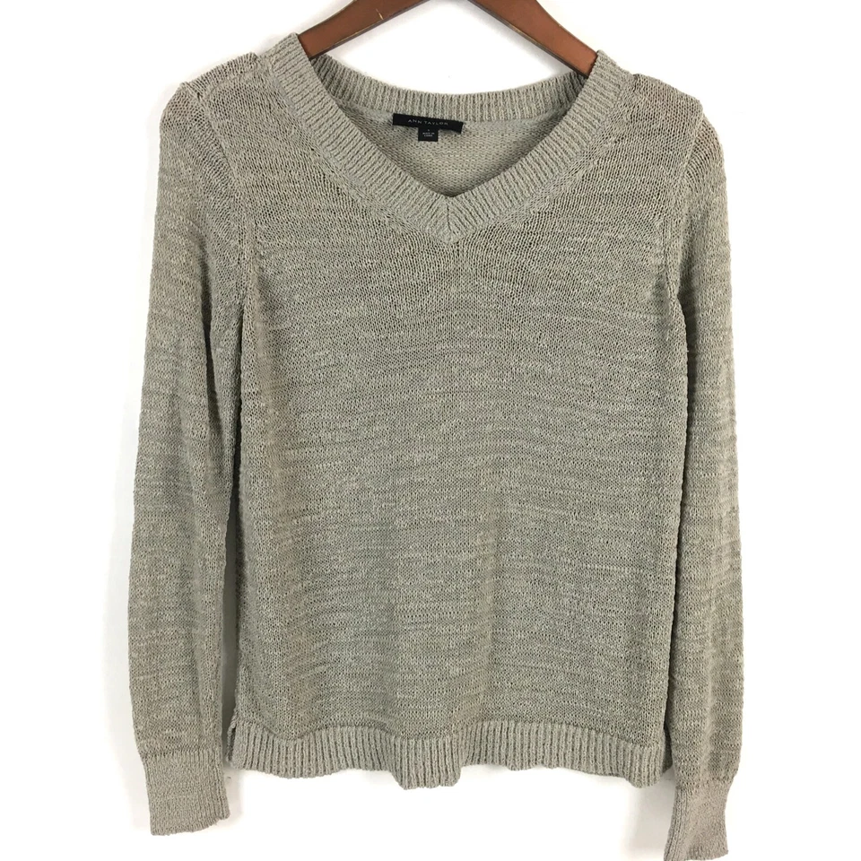 Suéter Ann Taylor Mujer Pequeño Bronceado Manga Larga Tejido Abierto Viscosa Ligero Foto 1 de 4